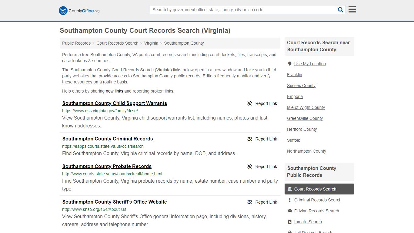 Southampton County Court Records Search (Virginia) - County Office