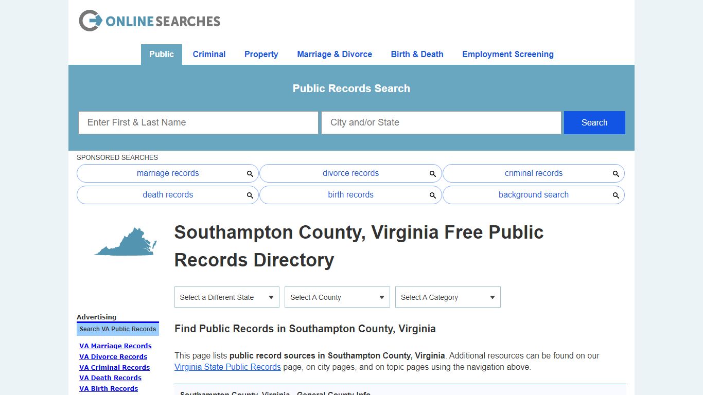 Southampton County, Virginia Public Records Directory